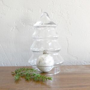 Vintage Glass Christmas Tree Candy Jar Glass Container Cloche Dome Holiday Decor